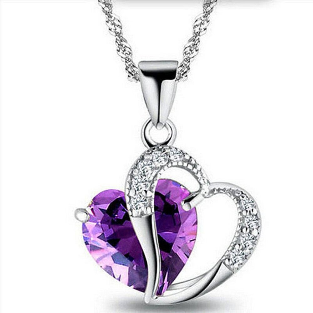 Purple Heart Charm & Silver Pendant Necklace - Picture 2 of 3